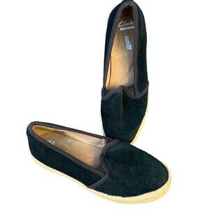 Clarks Collection Womens Cushion Soft Black Slip-On Shoes Size 7.5 Suede